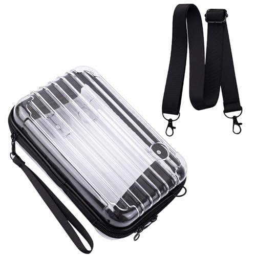 Framendino, 8 Inch Clear Hard Shell Cosmetics Case Carrying Bag for Toiletry Mini Cross Body with Detachable Grip Rope and Shoulder Strap