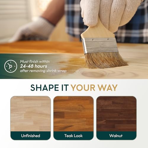 Bme Hevea Solid Wood Butcher Block Countertop, Wood Table Top, Butcher Block Desk Table Top for DIY Kitchen Island, Washer Dryer, or Workstation – Unfinished - 96" L x 4" W x 0.75" Th by Bme - Image 6