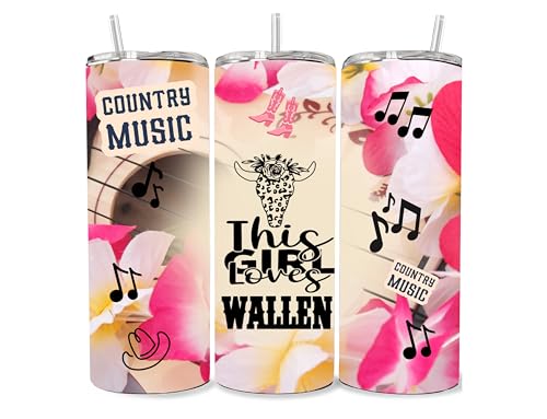 Personalized Wallen Country Music Inspired 20 oz Stainless Steel Tumbler with Lid and Straw Cup Mug (This Girl Loves Wallen)