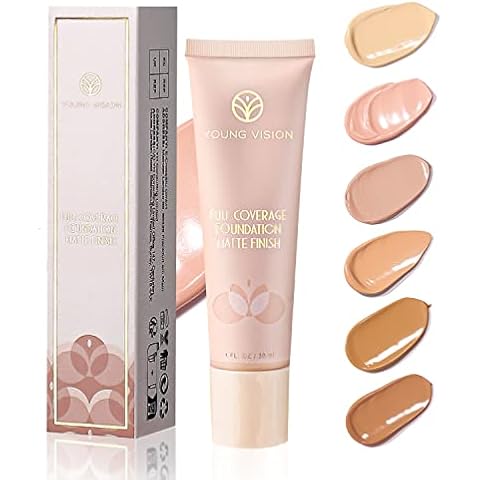 YOUNG VISION Full Coverage Longwear Foundation, Matte Finish, Waterproof, Poreless Liquid Foundation Makeup, Base de Maquillaje Alta Cobertura, 1 fl.oz Cover