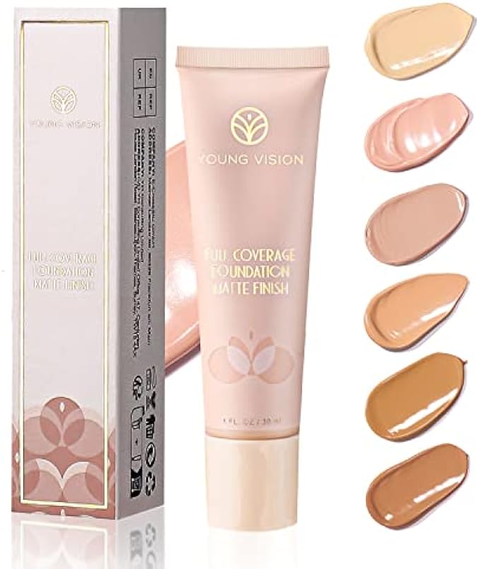 YOUNG VISION Full Coverage Longwear Foundation, Matte Finish, Waterproof, Poreless Liquid Foundation Makeup, Base de Maquillaje Alta Cobertura, 1 fl.oz