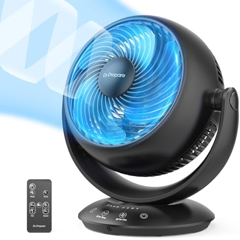 DR.PREPARE Tischventilator, 25 dB Ventilator Leise, Effiziente Kühlung, Umwälzventilator, 3 Geschwindigkeiten, 2–12 Stunden Timer, 90° Oszillierender Ventilator für Schlafzimmer, Zuhause, Büro