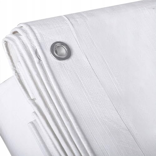 Image of Premsons Tarpaulin 120 GSM - Heavy Duty Waterproof UV Resistant Poly Tarp Sheet | Rot Rip & Tear Proof Tadpatri with Grommets & Reinforced Edges | Rain Roof Shed Cover (9 x 9 ft, White)