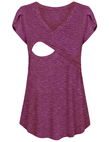 Czzzyl Womens T Shirts Casual Blouse Tulip Short Sleeve Maternity Clothes Nursing Tops For Breastfeeding Tee Shirts(Purple,Medium) #TOP1
