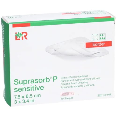 Sensitive border silikonowy opatrunek piankowy, 7,5 x 8,5 cm z super chłonnym rdzeniem ssącym, sterylny, pojedynczo uszczelniony, 10 sztuk