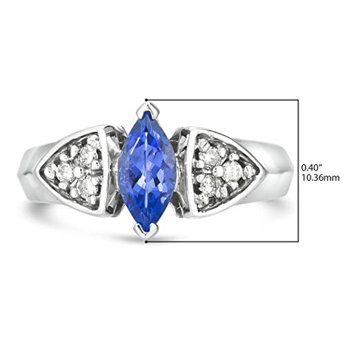 LE VIAN 1/8 Carat Diamond and Marquise Cut Tanzanite Trillion Shaped Shoulders Ring for Women in 14k White Gold (M-N Color, SI2-I1 Clarity, cttw) Anniversary Promise Ring Size 6.253