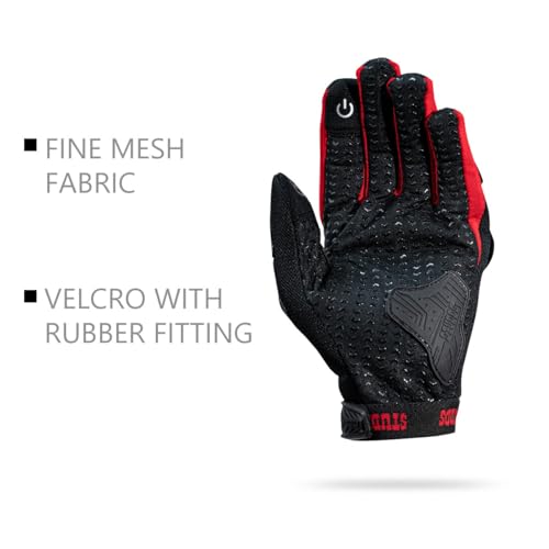 Image of STUDDS SMG 6 Full Finger Bike Riding Gloves with Touch Screen Sensitivity Thumb & Index Finger, Knuckle Protection Mesh Fabric, Anti-Slip Silicon Pads (RED, 2XL)