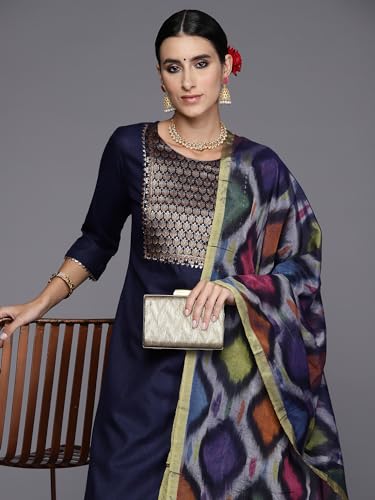 Image of INDO ERA Cotton Women's Yoke Design Kurta Pant With Dupatta Set