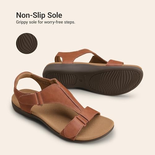 DREAM PAIRS Women Arch Support Walking Flat Sandals,Tan,8.5 — view 6