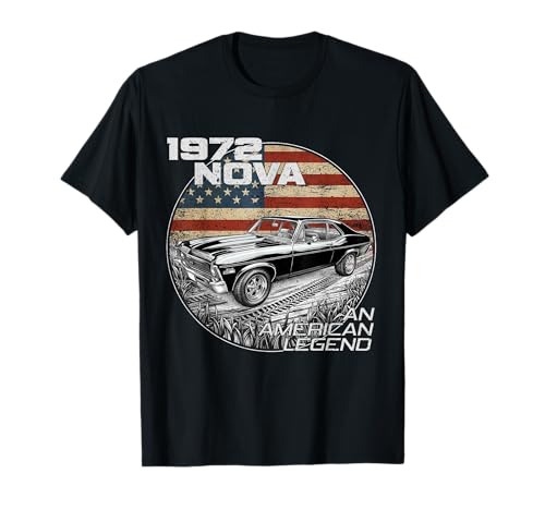 1972 72 Nova Silhouette Muscle Car American Flag T-Shirt
