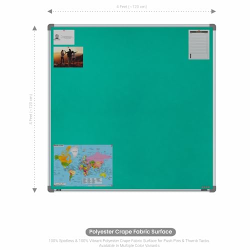 Image of Scholar Art Metis 4x4 Feet Fabric Pin Board for Home, Office & School | Vibrant & Versatile Crape Cloth + High Density Soft Board for Pinning Photos, Sticky Notes & Reminders (Emerald Green)