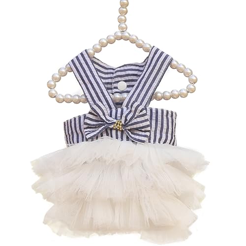 Dog Dresses, Fashion Pet Dog Clothes, Striped Mesh Puppy Dogs Princess Dresses (Blue, X-Small)
