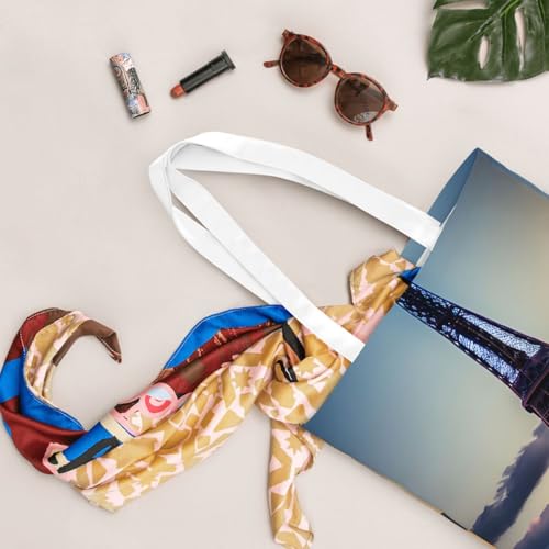 Eiffel Tower Print Reusable Canvas Tote, Shopping Bag With Handles For Daily And Grocery Use4