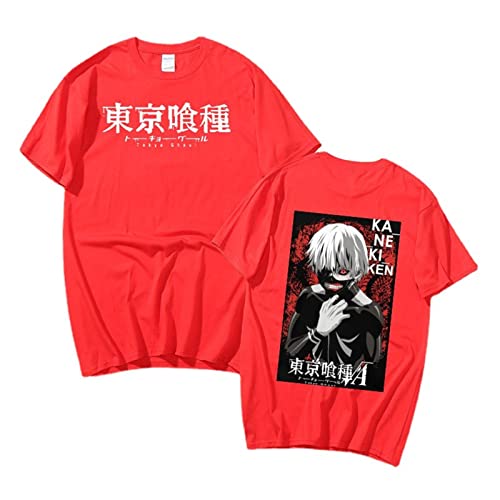 Image of famesale Men's Tokyo Ghoul T-Shirt Kaneki Ken Anime Graphic Unisex O-Neck Short Sleeve Tee Shirts Red