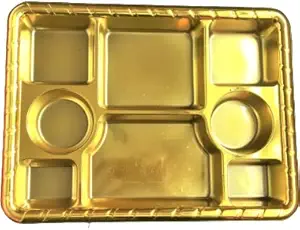 Mahavir 8 Compartment Disposable Gold Plates - Indian Thali Plastic Tray (Plates, 200)