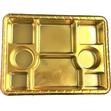 Mahavir 8 Compartment Disposable Gold Plates - Indian Thali Plastic Tray (Plates, 200)