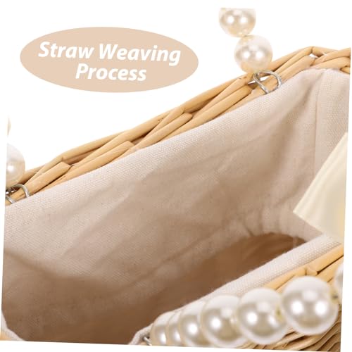 1pc Cute Women's Straw Pearl Bag Portable Tote Beach Bag Id Card Phone Storage Purse for Travel Shopping Vacation Photo Props4