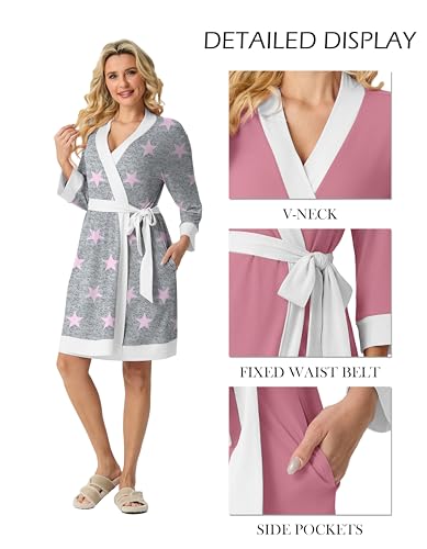 Image of PrinStory Womens Robe Knit Kimono Bathrobe Lightweight Soft Sleepwear Knee Length Lounge Robes
