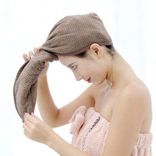 2PCS Microfiber Hair Towel Wrap for Women, Fast Drying Hair Cap with Button, Twist Soft Absorbent Towels for Long Curly Thick Wet Hair(17'' × 24'', Brown+Pink)