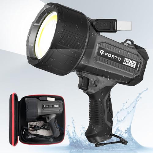FORTO Rechargeable Spotlight 10000 Lumen Ultra Bright IPX7 Waterproof Flashlight