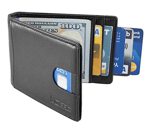 SimpacXRFID Blocking Bifold Slim Genuine Leather Thin Minimalist Front Pocket Wallets for Men Money Clip Full Grain Leather