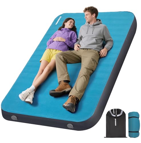 FUNDANGO Queen Sleeping Pad for Camping, 2 Person Self-Inflating Air Mattress Cot, Foldable Camping Mat with Pump Sack Bag, Camping Essentials for Tents Car, Outdoor & Home