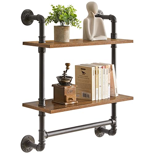 YMYNY 2 étagères murales pour tuyaux industriels à 2 Niveaux, étagères de Rangement rustiques, étagère à épices de Cuisine, pour Chambre à Coucher,...