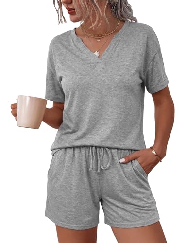 Ensembles de pyjama décolleté en V court et vêtement de nuit frais