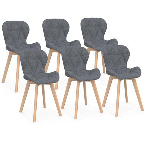 IDMarket - Lot de 6 chaises ROBINE en Tissu Gris foncé pour Salle à Manger
