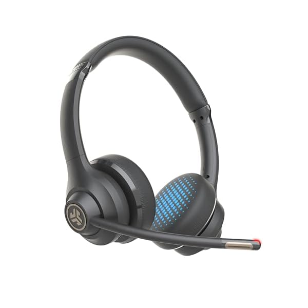 JLab Go Work Gen 2 Wireless Headsets with Microphone – 55+ Playtime PC Bluetooth Headset and Multipoint Connect to Laptop Computer and Mobile – Wired or Wireless (Bluetooth or USB Dongle) Headphones