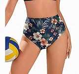 Ekouaer Braga Bikini Mujer Reductor Barriga Talle Alto Vikinis para Mujeres Parte de Abajo Bikini Fruncida Negro Floral L