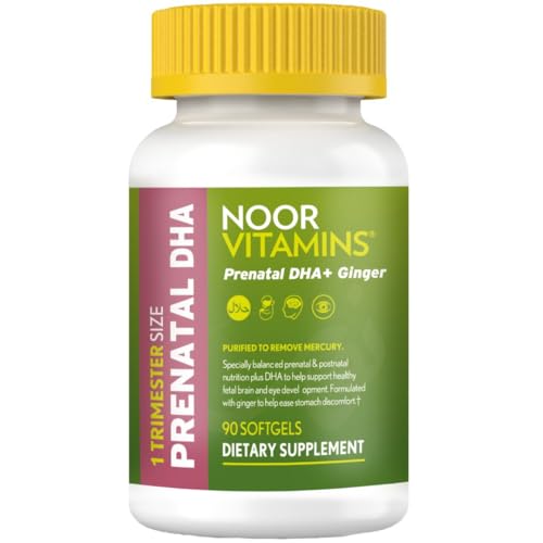 Image of Noor Vitamins Halal Prenatal Vitamins with DHA and Folic Acid, Essential Vitamins, Ginger to Soothe Mom's Stomach, Iron, Softgels, Prenatal Vitamin Before /During /Post Pregnancy (3 Months Supply)