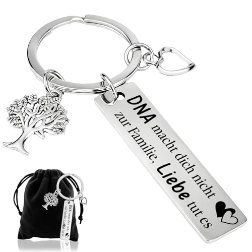Geschenk Familie, Schlüsselanhänger Familie - DNA macht dich nicht zur Familie, Liebe tut es, Stiefmutter Stiefvater Geschenk | Schwiegermutter Geschenke | Geschenke Schwiegereltern Schwiegertochter