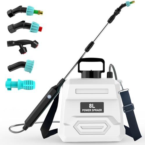 Battery Powered Garden Sprayer 2 Gallon, Electric Sprayer Backpack Weed Sprayer with 5 Mist Nozzles & Retractable Wand & Adjustable Strap, Yard Sprayer Lawn Sprayer for Lawn, Garden, Yard
