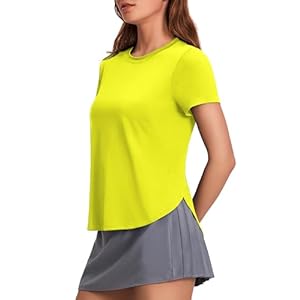 PINSPARK Workout Tops for Women UPF 50+ Yoga Shirts Short Sleeve Athletic Tops with Side Slits Running Gym Tee Top Loose Fit