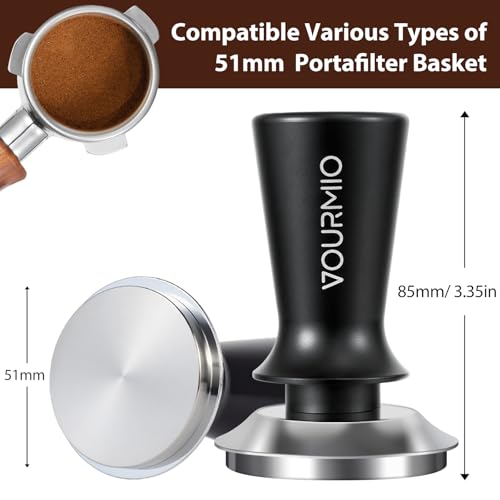 Image of 51mm Espresso Tamper - Spring Loaded Coffee Tamper with Flat Stainless Steel Base, Compatible with All 51mm Portafilter Basket, Professional Barista Accessories, Black