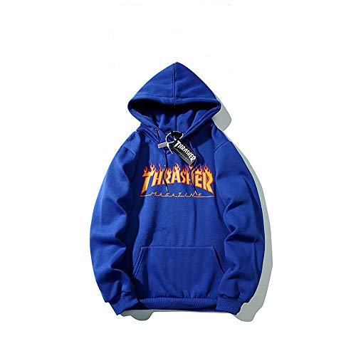ZALA Thrasher Sudadera Capucha Pullover Hood para Hombres y Mujeres con el Mismo Párrafo Hoodie, Classic Print Plus Suéter con Capucha de Skategoat Terciopelo (Blue-2,S)