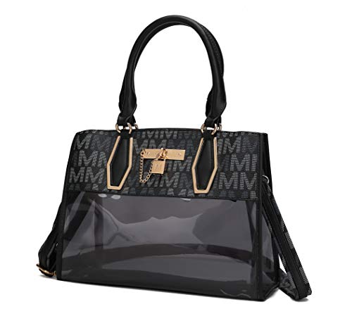MKF Satchel Bag for Women â€“ PU Leather & Clear Transparent Handbag Pocketbook Purse â€“ Crossbody Shoulder Strap Black