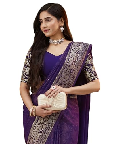 Image of SIRIL Women's Georgette Foil Printed Saree with Unstitched Blouse Piece