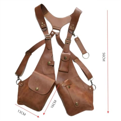 Anti-Theft Bag with Shoulder Harness, Mens Leather Harness,Steampunk Vintage Shoulder Bag (Brown)2