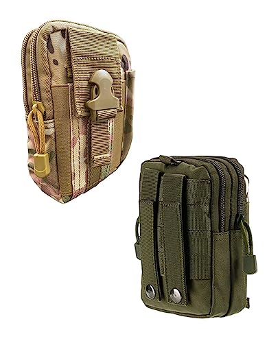 Image of Kraptick Multi-Purpose Water Resistant Waist Bag with Dual Compartment, Waist Bag Mobile Phone Holder, Waist Pack for Men, Women Camping Hiking Pouch (CP Camouflage & Army Green) (Combo of 2)