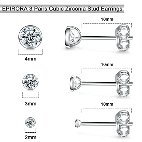 EPIRORA Sterling Silver Stud Earrings for Women Men- 3 Pairs of Tiny Round Cubic Zirconia Earrings CZ Small Cartilage Tragus Earrings(2mm/3mm/4mm)2