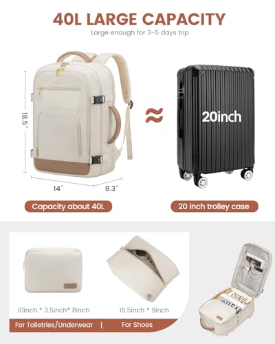 Image of LOVEVOOK 40L Travel Backpack for Women Flight Approved, Carry on Backpack for Airplanes, TSA Personal Item Travel Bag, Waterproof 17 Inch Laptop Backpack, Business Weekender Overnight Daypack, 3Pcs