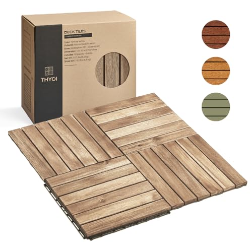 THYOI Deck Tiles, Patio Flooring - Outdoor Waterproof Acacia Wood