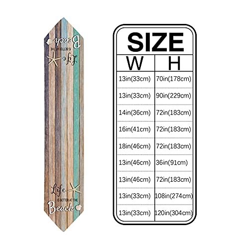 Anoreya 13X72 Inch Beach Table Runner, Dresser Scarf For Kitchen, Dining, Family Dinner, Wedding Decoration, Cotton Linen Table Runners, Summer Ocean Style Shells Starfish Wood Grain #TOP4