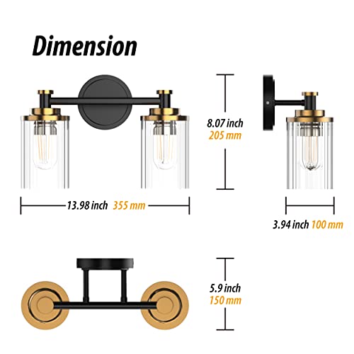 Phixart Bathroom Lighting Fixtures Black And Bronze Vanity Light With Cylindrical Clear Stripes Glass Lampshade E26 Socket Base Vintage Wall Light Fixtures (2 Lights) #TOP1