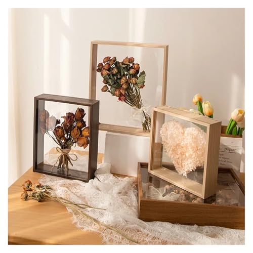 Marco caja de sombra para regalar recuerdos bouquet flores secas 3D madera 5