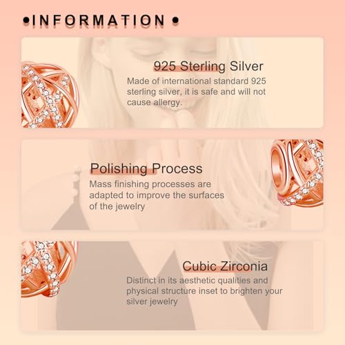 Image of S925 Sterling Silver Rose Gold Romantic Charm Pendant, Gifts for Family Friends Girlfriend, Valentine's Day Birthday Christmas Anniversary, Bracelet Necklace Bead Dangle Charm for Women Jewelry