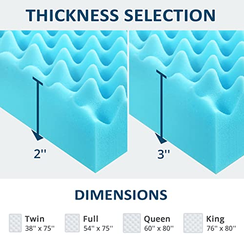 Quineehom Foam Mattress Topper Queen 2 Inch, Egg Crate Cooling Mattress Topper With Gel Infused, Bed Topper With Breathable Airflow Design, Certipur-Us Certified Blue #TOP3