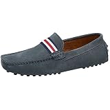 Jamron Hombres Elegante OTAN-Raya Mocasín Pantuflas Comodidad Gamuza Zapatos de Conducción Gris SN19869 EU40
